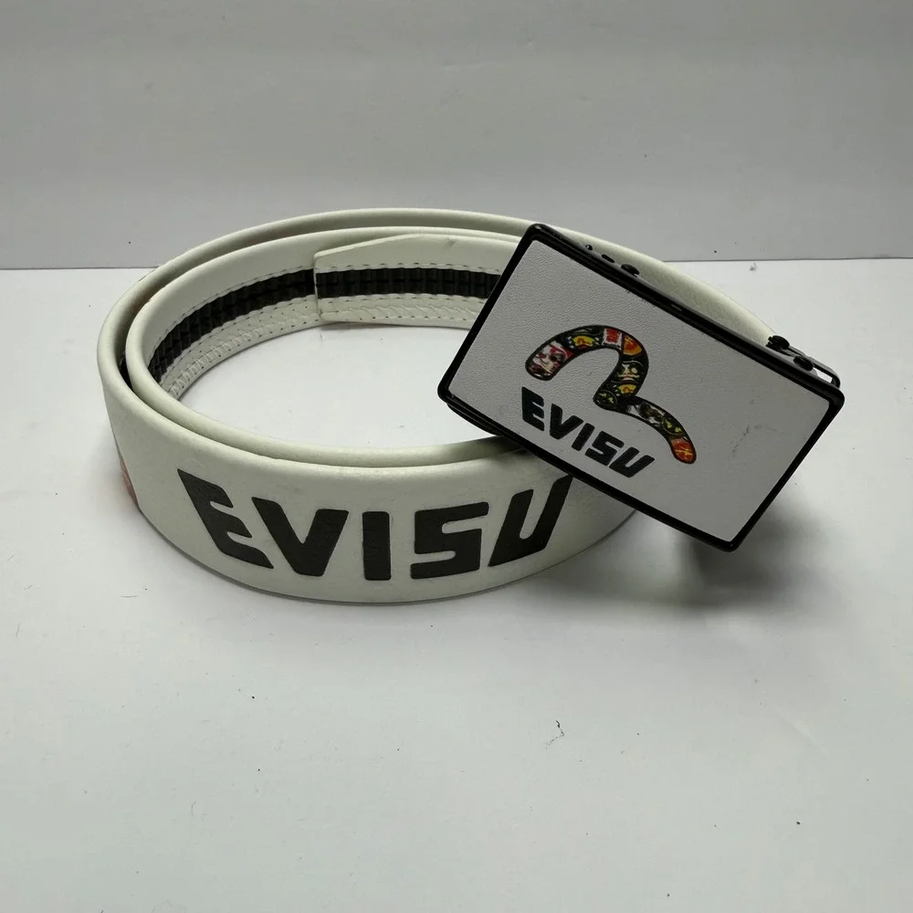 Evisu Ratchet Belt Mens One Size White Japanese Graphic Seagull Logo Buckle